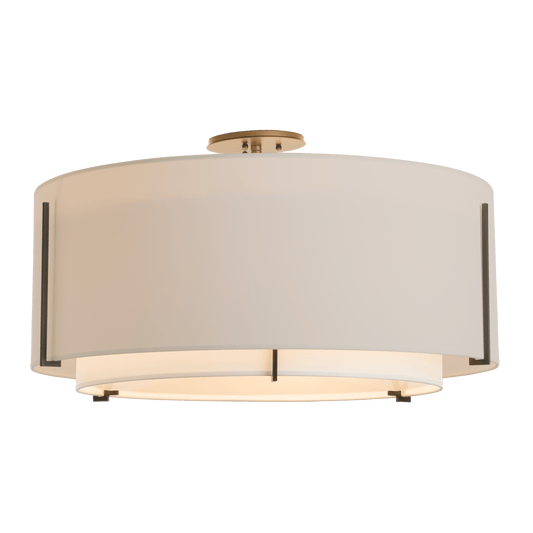 Exos Large Double Shade Semi-Flush - Dark Smoke - Natural Anna/Flax Shade by Hubbardton Forge