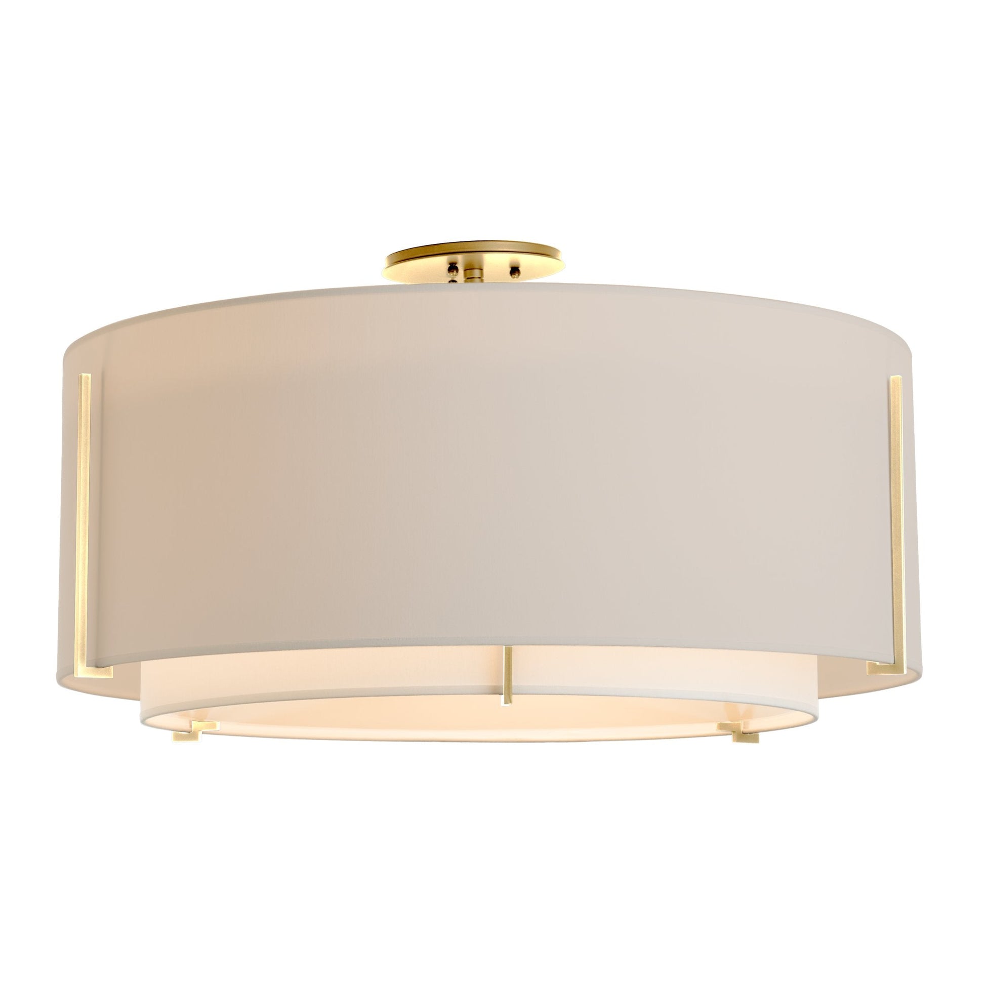 Exos Large Double Shade Semi-Flush - Modern Brass - Natural Anna/Flax Shade by Hubbardton Forge