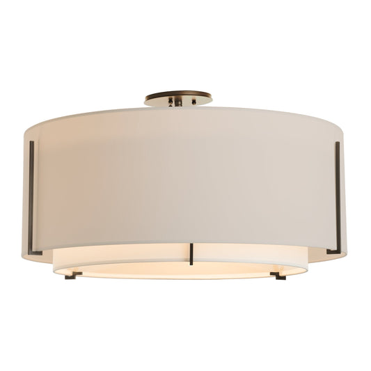 Exos Large Double Shade Semi-Flush - Oil Rubbed Bronze - Natural Anna/Flax Shade by Hubbardton Forge