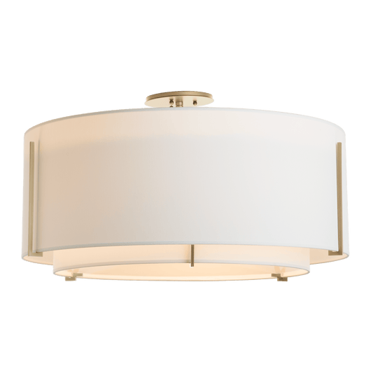 Exos Large Double Shade Semi-Flush - Soft Gold - Natural Anna Shade by Hubbardton Forge
