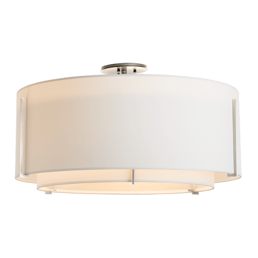 Exos Large Double Shade Semi-Flush - Sterling - Natural Anna Shade by Hubbardton Forge