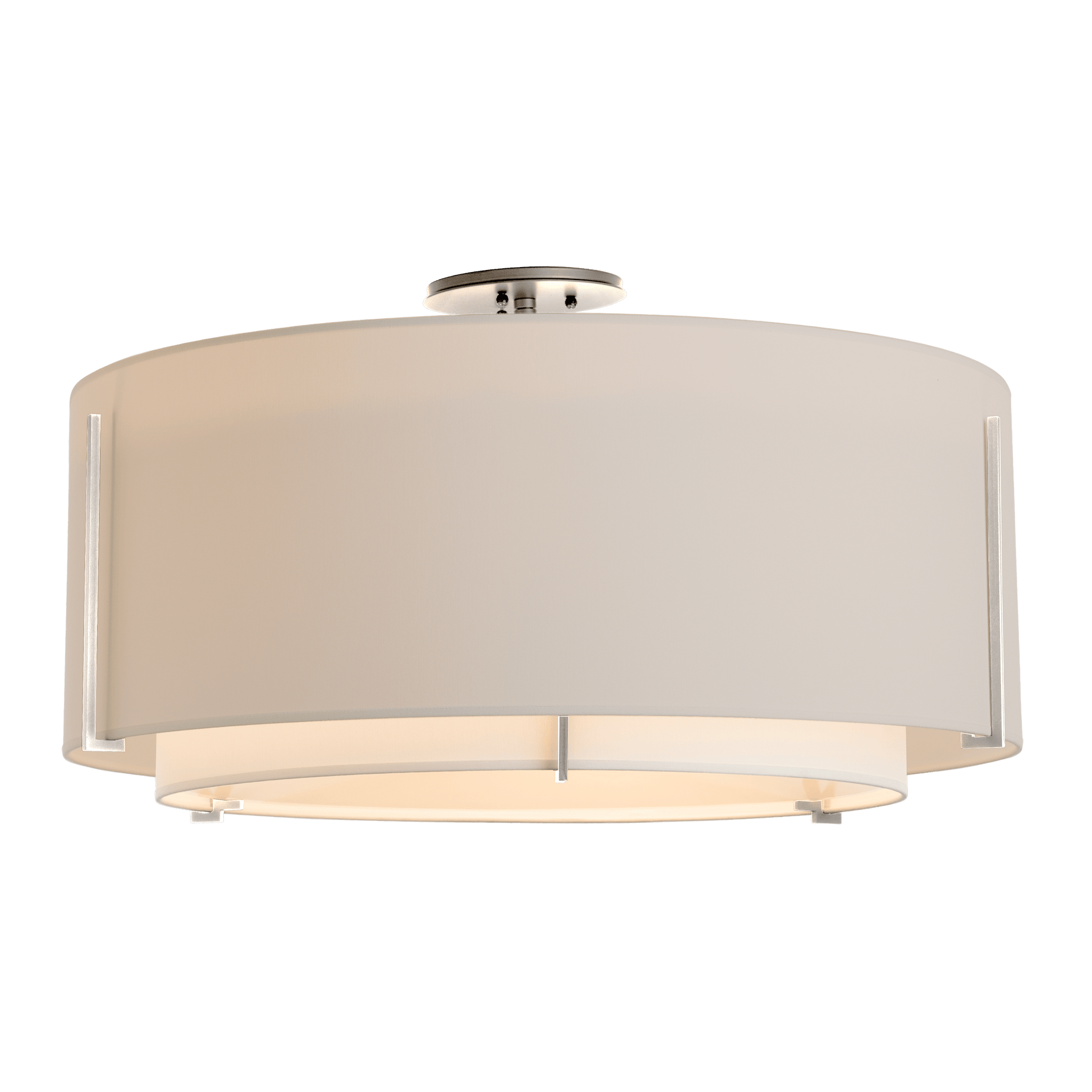 Exos Large Double Shade Semi-Flush - Sterling - Natural Anna/Flax Shade by Hubbardton Forge