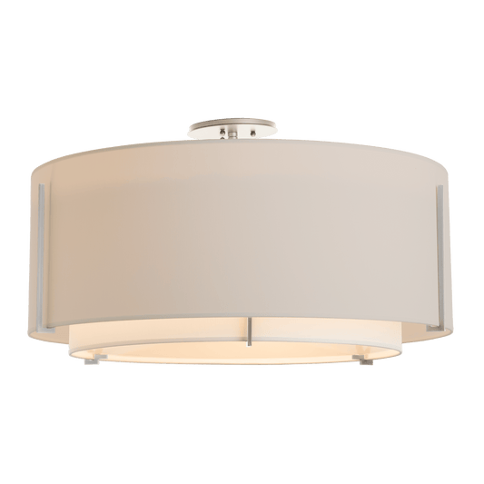 Exos Large Double Shade Semi-Flush - Vintage Platinum - Natural Anna/Flax Shade by Hubbardton Forge