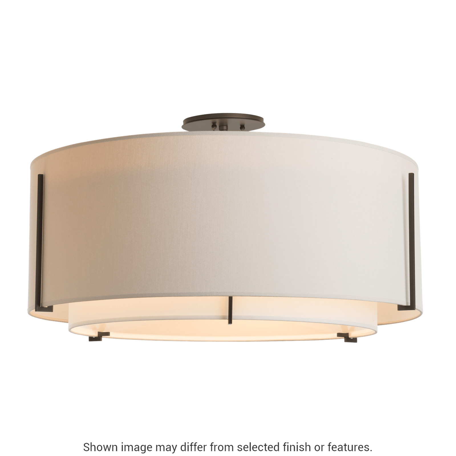 Exos Large Double Shade Semi-Flush - White - Natural Anna/Flax Shade by Hubbardton Forge