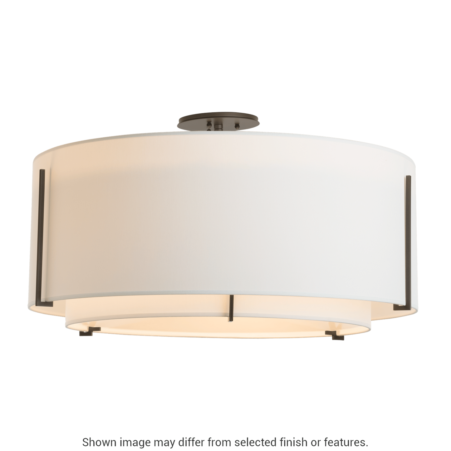 Exos Large Double Shade Semi-Flush - White - Natural Anna/Flax Shade by Hubbardton Forge