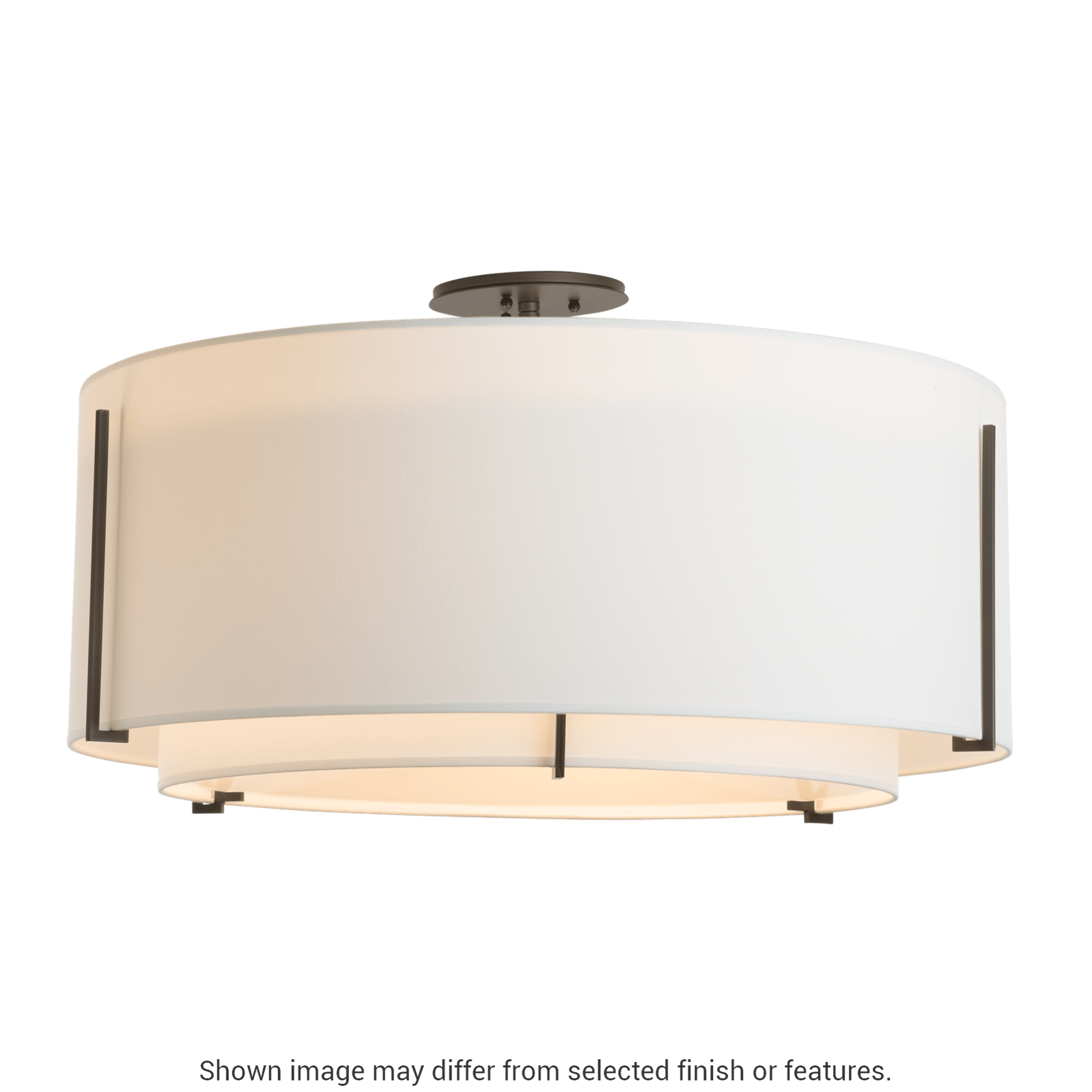 Exos Large Double Shade Semi-Flush - White - Natural Anna/Flax Shade by Hubbardton Forge