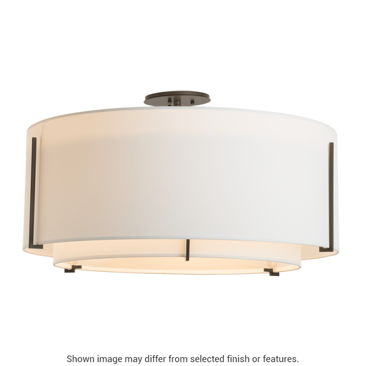 Exos Large Double Shade Semi-Flush - White - Natural Anna/Flax Shade by Hubbardton Forge