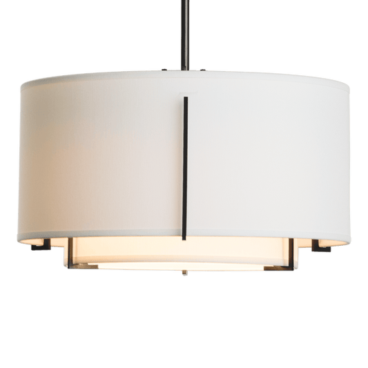 Exos Small Double Shade Pendant - Black - Natural Anna Shade by Hubbardton Forge