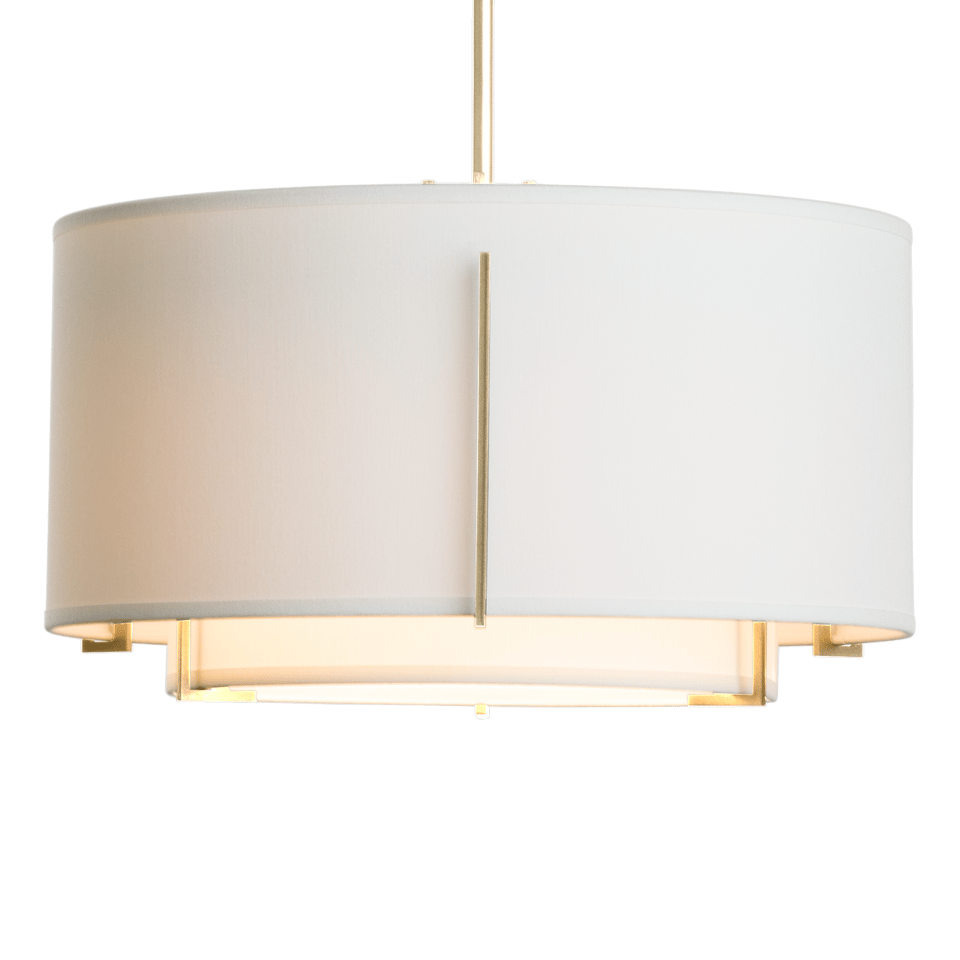Exos Small Double Shade Pendant - Modern Brass - Natural Anna Shade by Hubbardton Forge