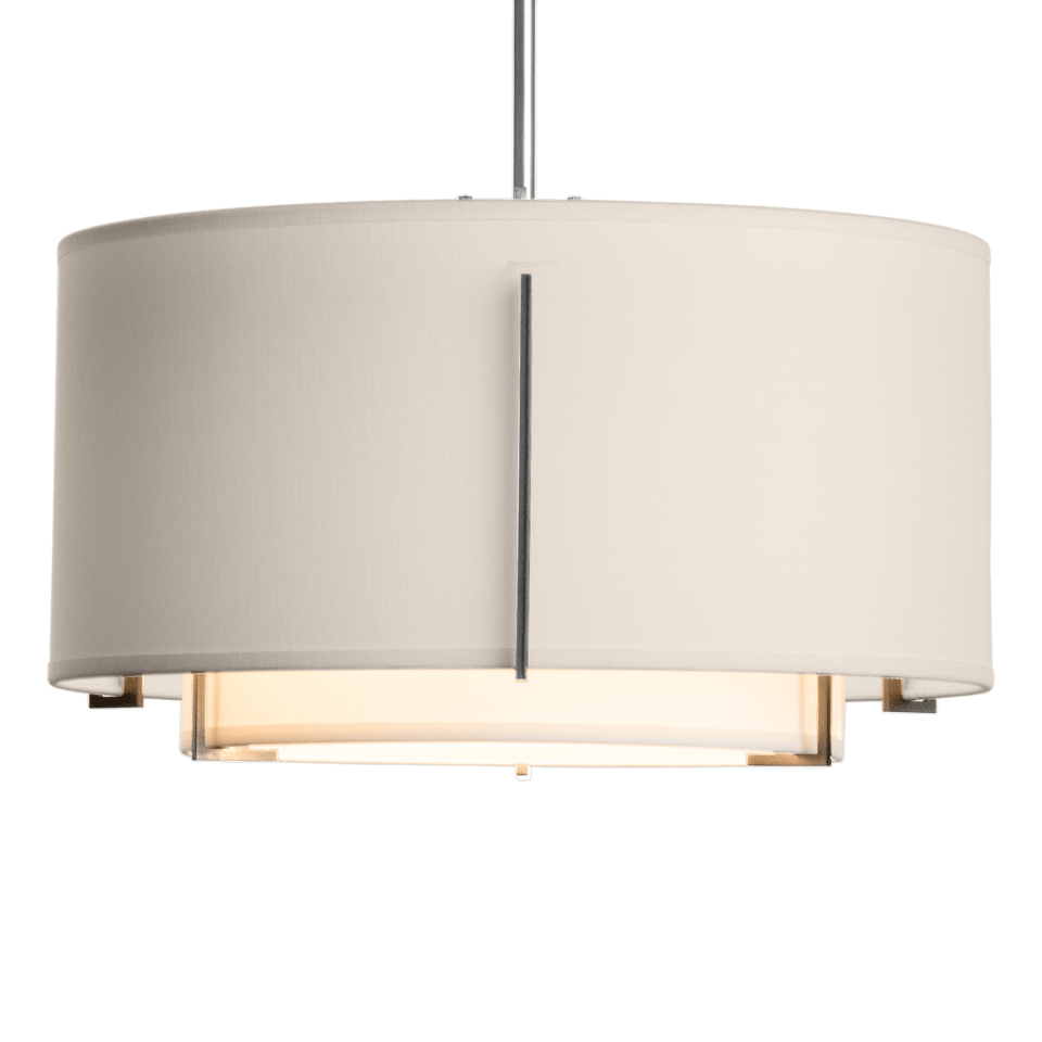 Exos Small Double Shade Pendant - Sterling - Flax Shade by Hubbardton Forge