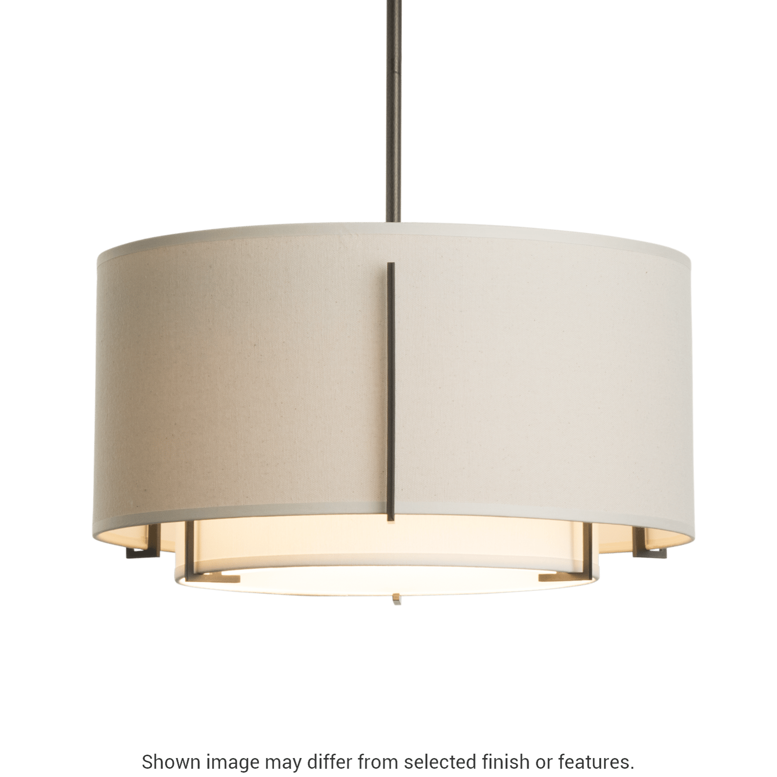 Exos Small Double Shade Pendant - White - Natural Anna Shade by Hubbardton Forge