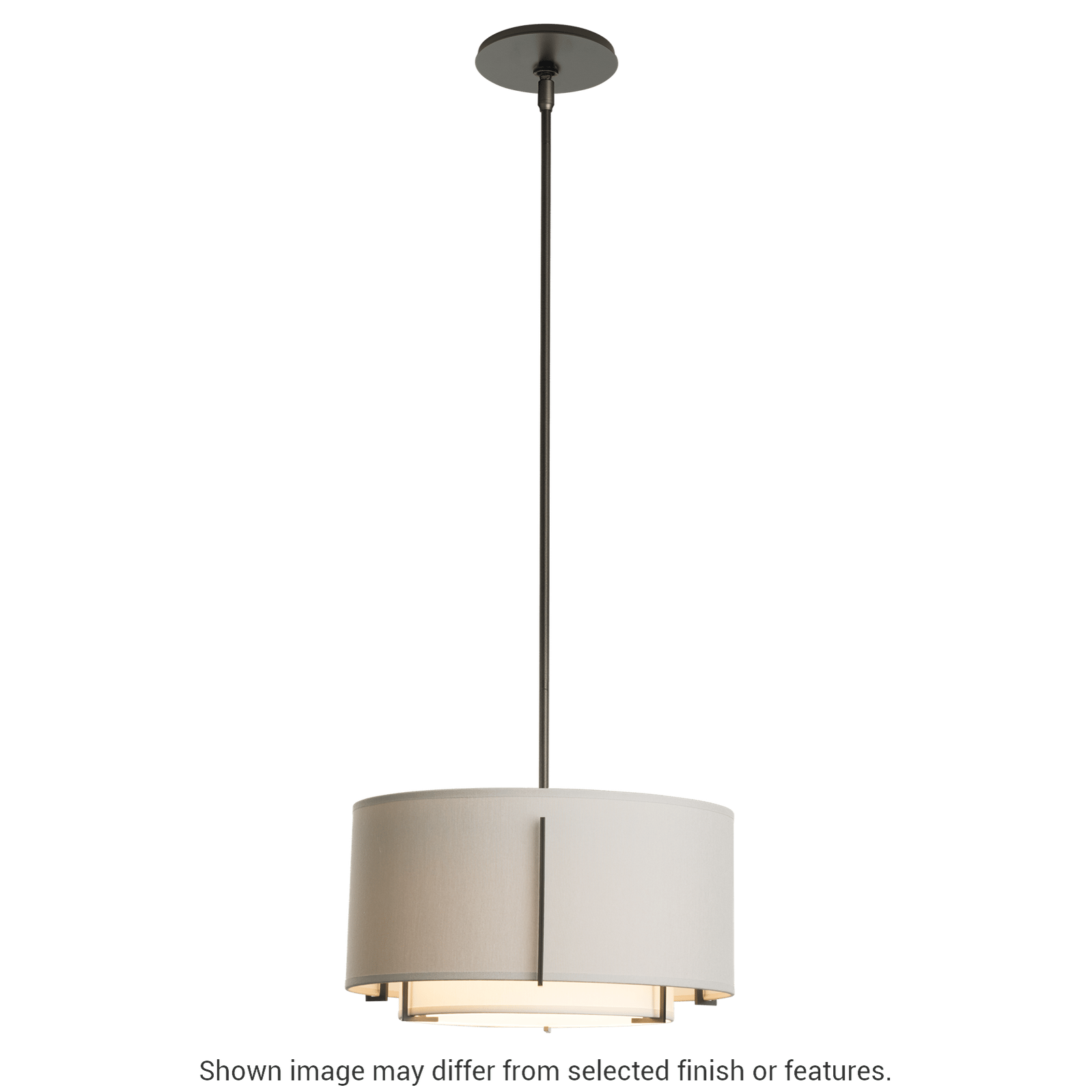 Exos Small Double Shade Pendant - White - Natural Anna Shade by Hubbardton Forge