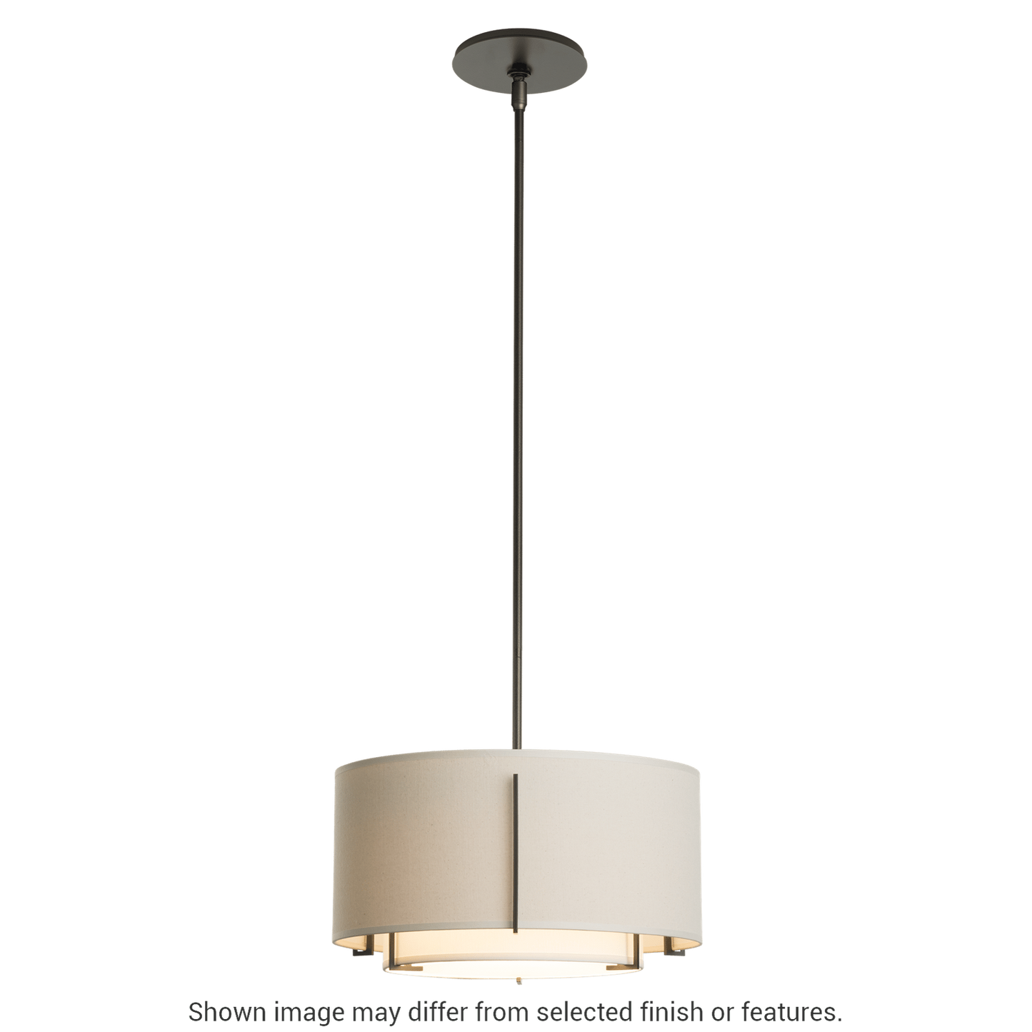 Exos Small Double Shade Pendant - White - Natural Anna Shade by Hubbardton Forge