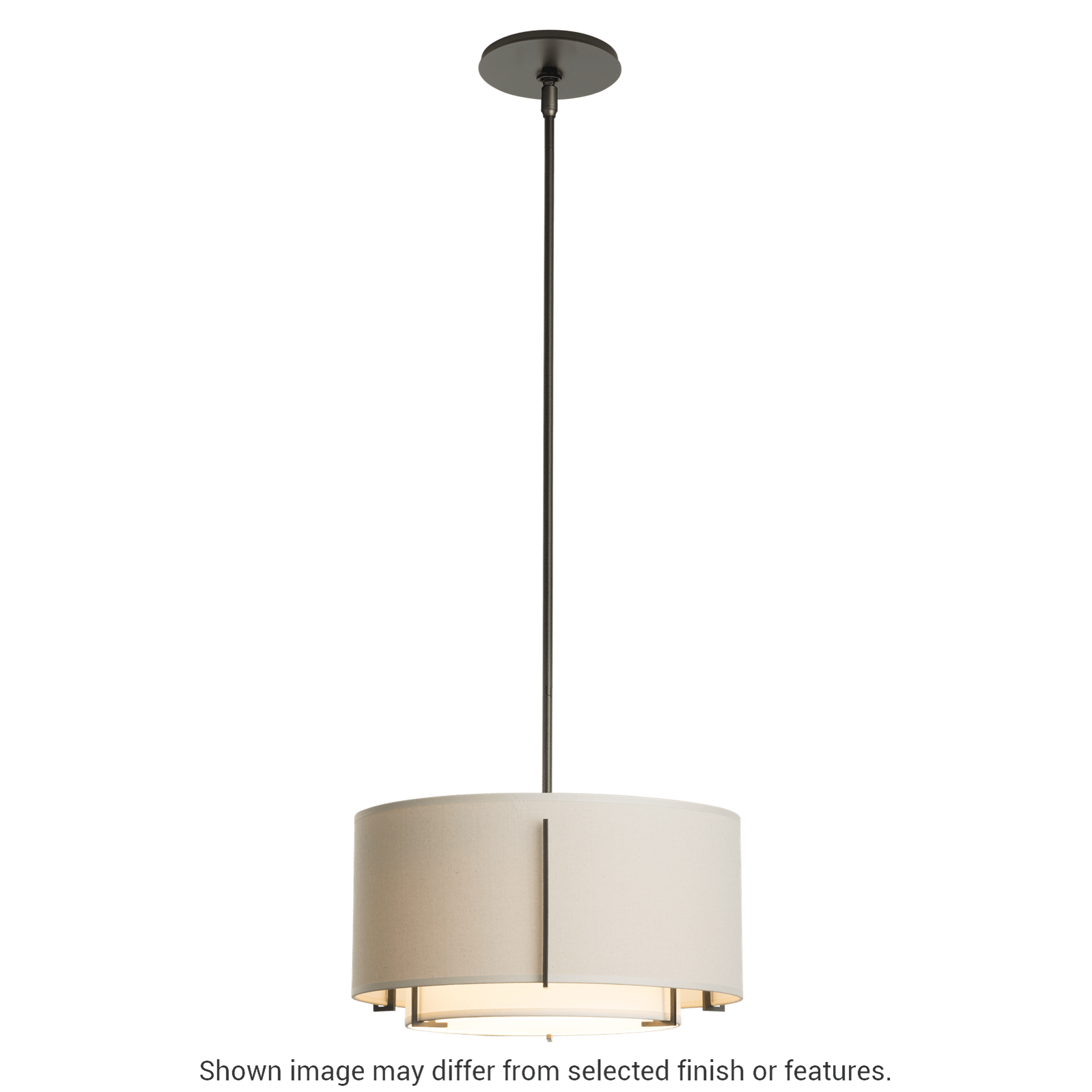 Exos Small Double Shade Pendant - White - Natural Anna Shade by Hubbardton Forge