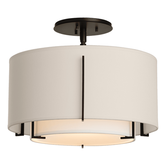 Exos Small Double Shade Semi-Flush - Black - Natural Anna/Flax Shade by Hubbardton Forge
