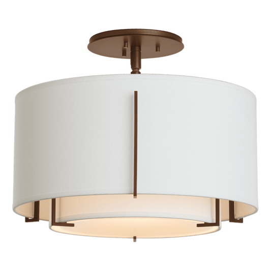 Exos Small Double Shade Semi-Flush - Bronze - Natural Anna Shade by Hubbardton Forge