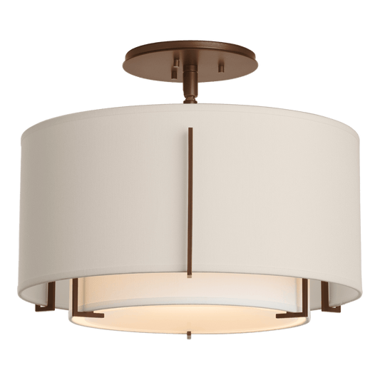 Exos Small Double Shade Semi-Flush - Bronze - Natural Anna/Flax Shade by Hubbardton Forge