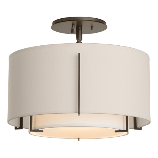 Exos Small Double Shade Semi-Flush - Dark Smoke - Natural Anna/Flax Shade by Hubbardton Forge