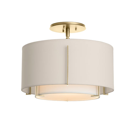 Exos Small Double Shade Semi-Flush - Modern Brass - Natural Anna/Flax Shade by Hubbardton Forge