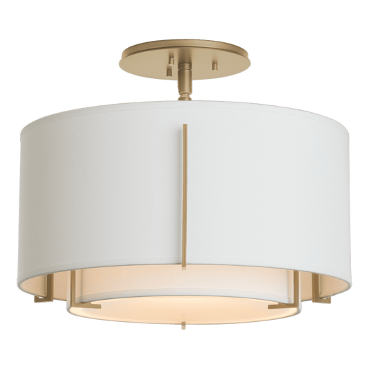 Exos Small Double Shade Semi-Flush - Soft Gold - Natural Anna Shade by Hubbardton Forge