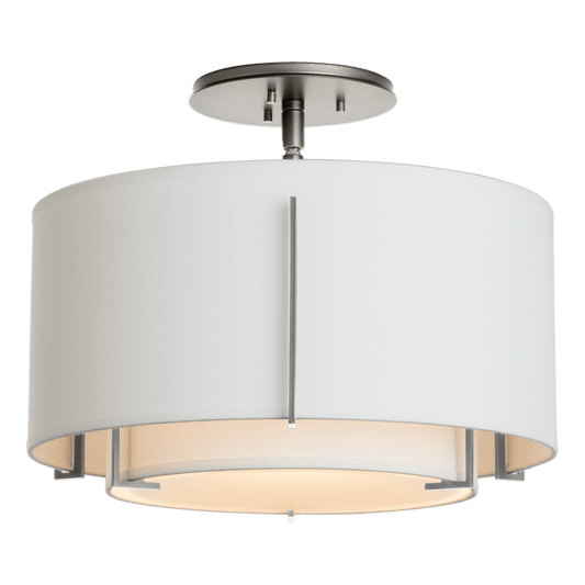 Exos Small Double Shade Semi-Flush - Sterling - Natural Anna Shade by Hubbardton Forge