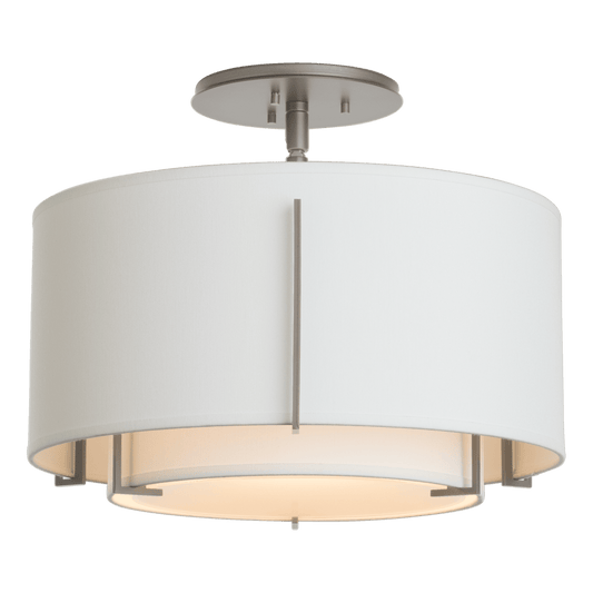 Exos Small Double Shade Semi-Flush - Vintage Platinum - Natural Anna Shade by Hubbardton Forge