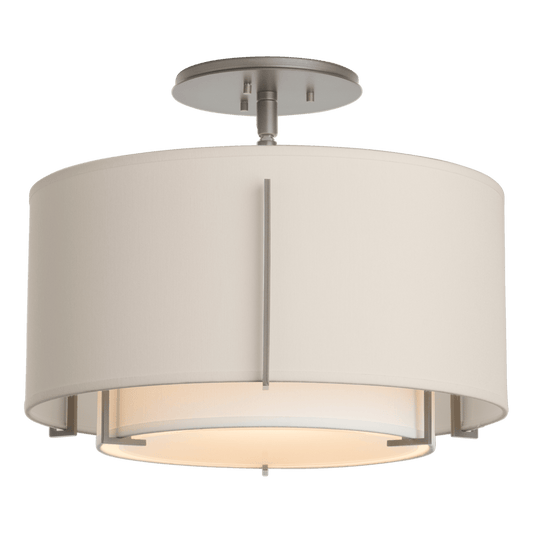 Exos Small Double Shade Semi-Flush - Vintage Platinum - Natural Anna/Flax Shade by Hubbardton Forge