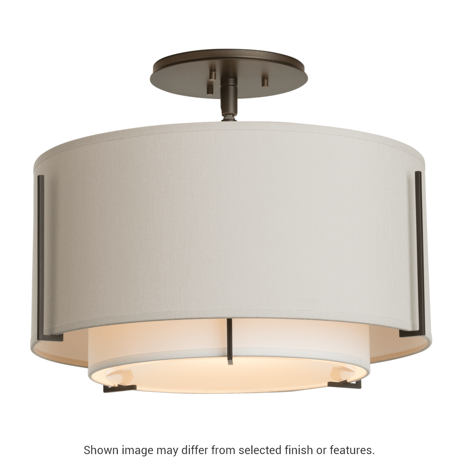Exos Small Double Shade Semi-Flush - White - Natural Anna/Flax Shade by Hubbardton Forge