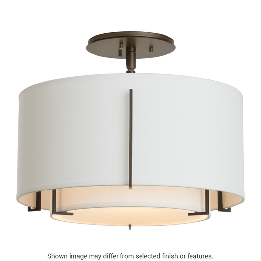 Exos Small Double Shade Semi-Flush - White - Natural Anna/Flax Shade by Hubbardton Forge