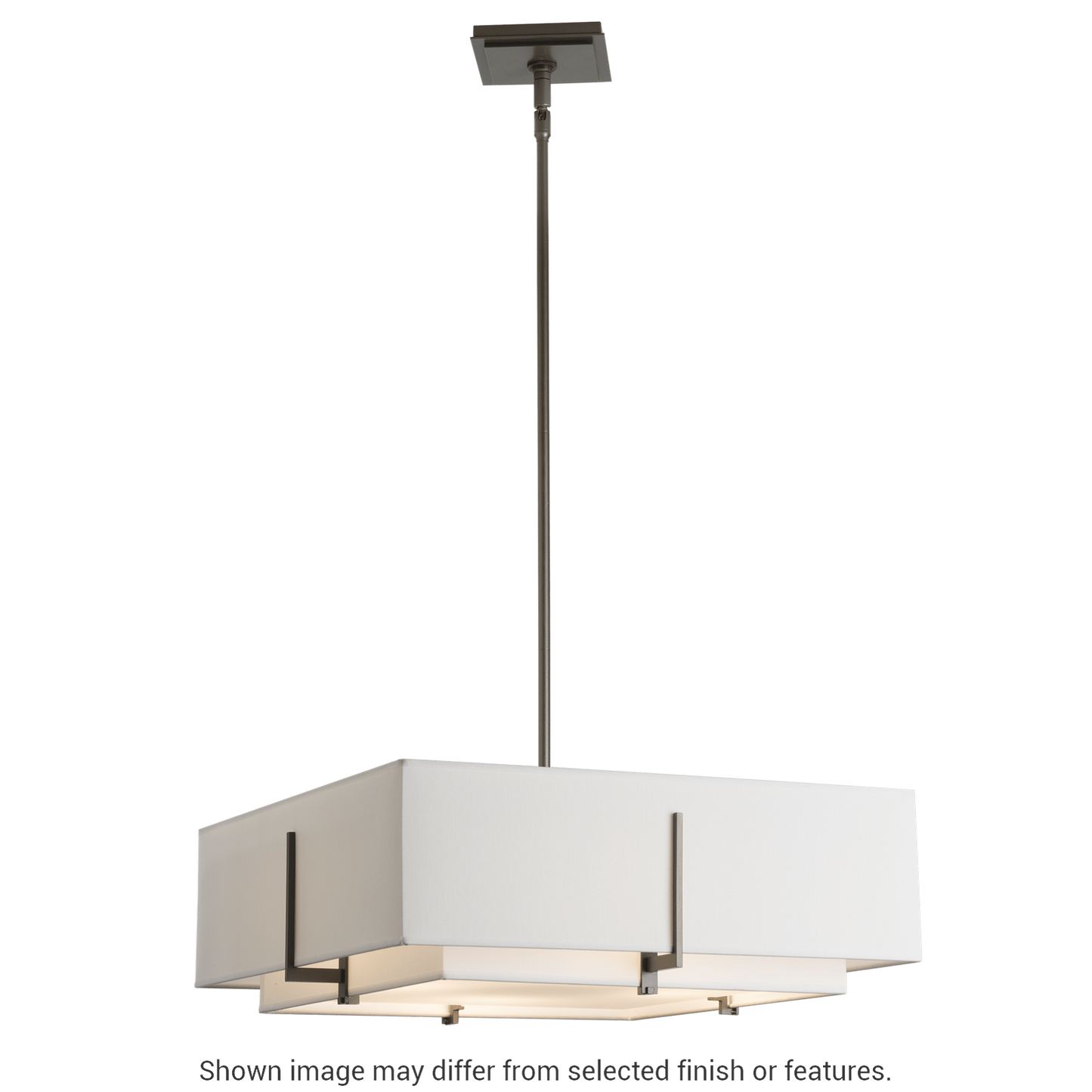 Exos Square Double Shade Pendant - Modern Brass - Flax Shade by Hubbardton Forge