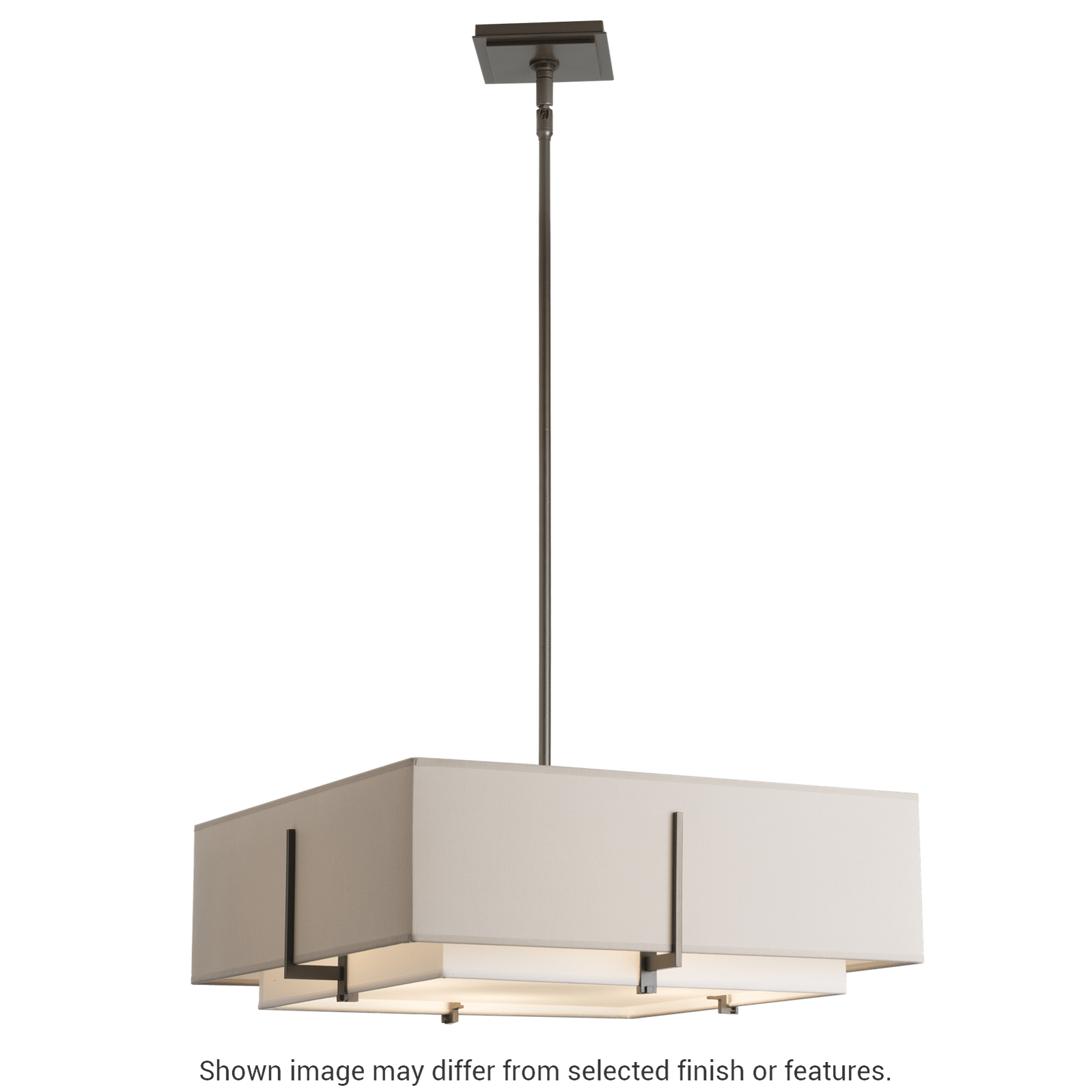 Exos Square Double Shade Pendant - Modern Brass - Flax Shade by Hubbardton Forge