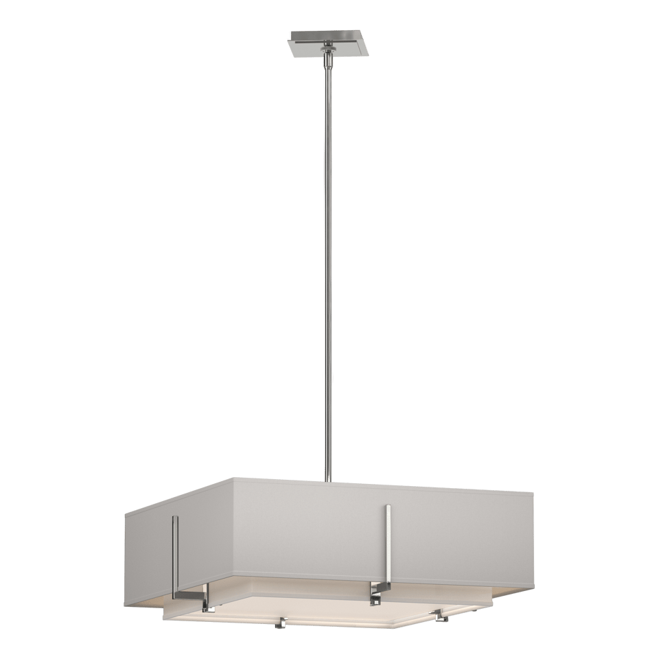 Exos Square Double Shade Pendant - Sterling - Flax Shade by Hubbardton Forge