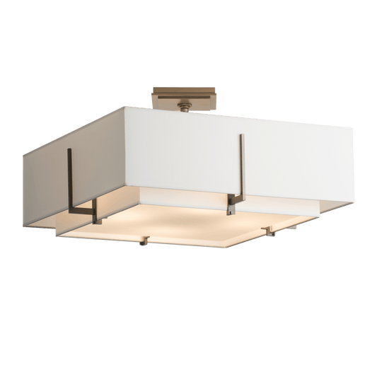 Exos Square Double Shade Semi-Flush - Dark Smoke - Natural Anna Shade by Hubbardton Forge
