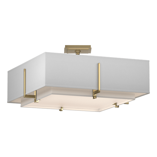 Exos Square Double Shade Semi-Flush - Modern Brass - Natural Anna Shade by Hubbardton Forge