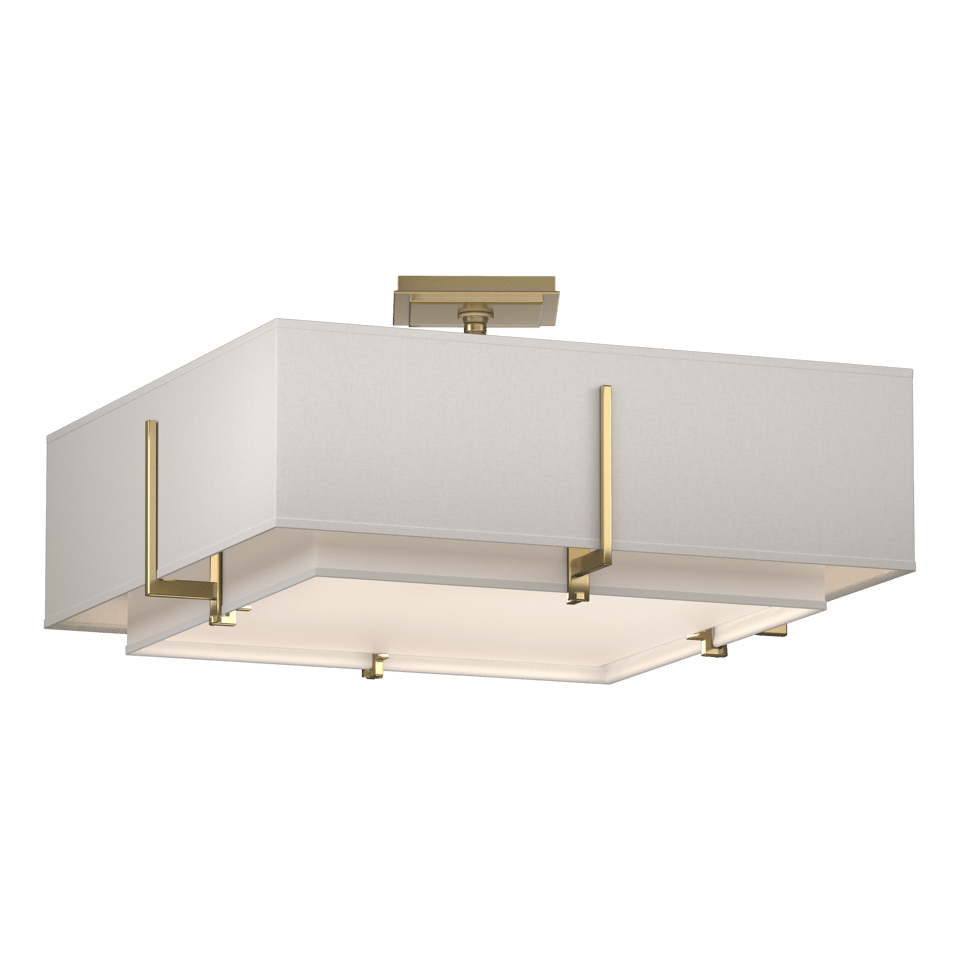 Exos Square Double Shade Semi-Flush - Modern Brass - Natural Anna/Flax Shade by Hubbardton Forge