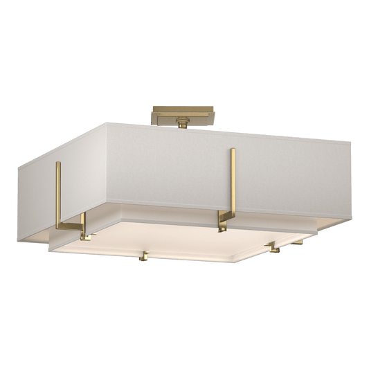 Exos Square Double Shade Semi-Flush - Modern Brass - Natural Anna/Flax Shade by Hubbardton Forge