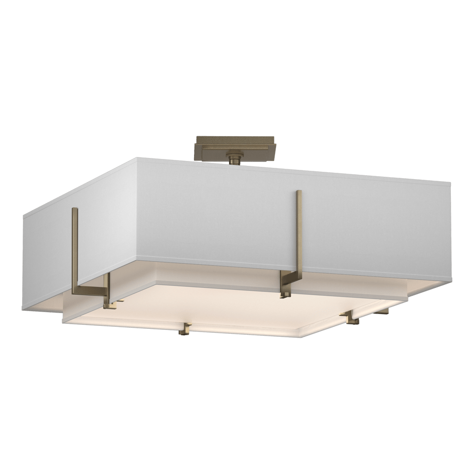 Exos Square Double Shade Semi-Flush - Soft Gold - Natural Anna Shade by Hubbardton Forge