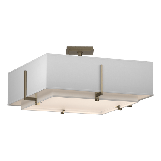 Exos Square Double Shade Semi-Flush - Soft Gold - Natural Anna Shade by Hubbardton Forge