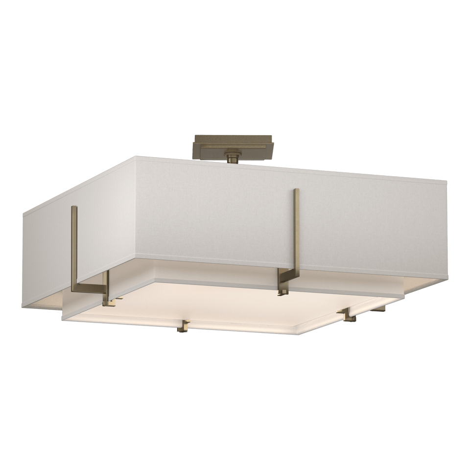 Exos Square Double Shade Semi-Flush - Soft Gold - Natural Anna/Flax Shade by Hubbardton Forge