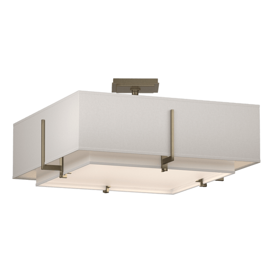 Exos Square Double Shade Semi-Flush - Soft Gold - Natural Anna/Flax Shade by Hubbardton Forge