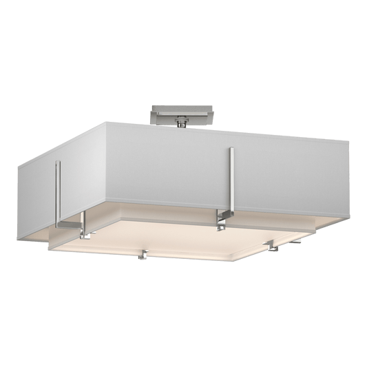 Exos Square Double Shade Semi-Flush - Sterling - Natural Anna Shade by Hubbardton Forge
