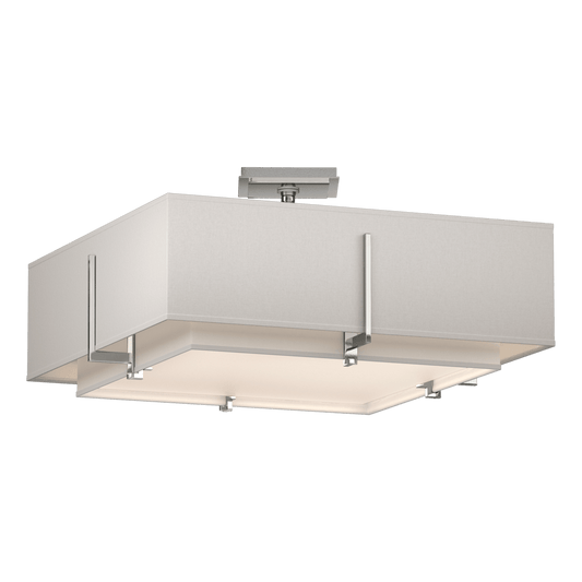 Exos Square Double Shade Semi-Flush - Sterling - Natural Anna/Flax Shade by Hubbardton Forge