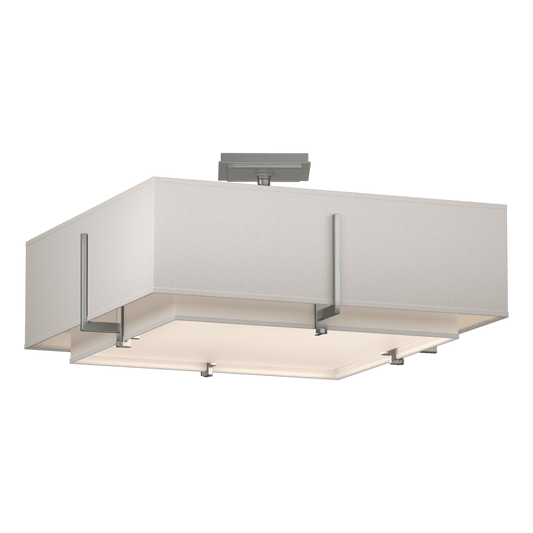 Exos Square Double Shade Semi-Flush - Vintage Platinum - Natural Anna/Flax Shade by Hubbardton Forge