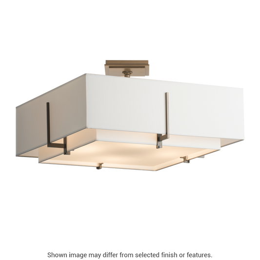 Exos Square Double Shade Semi-Flush - White - Natural Anna/Flax Shade by Hubbardton Forge
