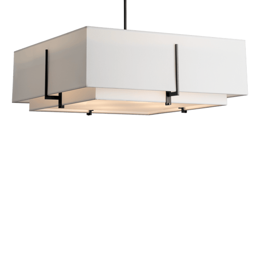 Exos Square Large Double Shade Pendant - Black - Natural Anna Shade by Hubbardton Forge