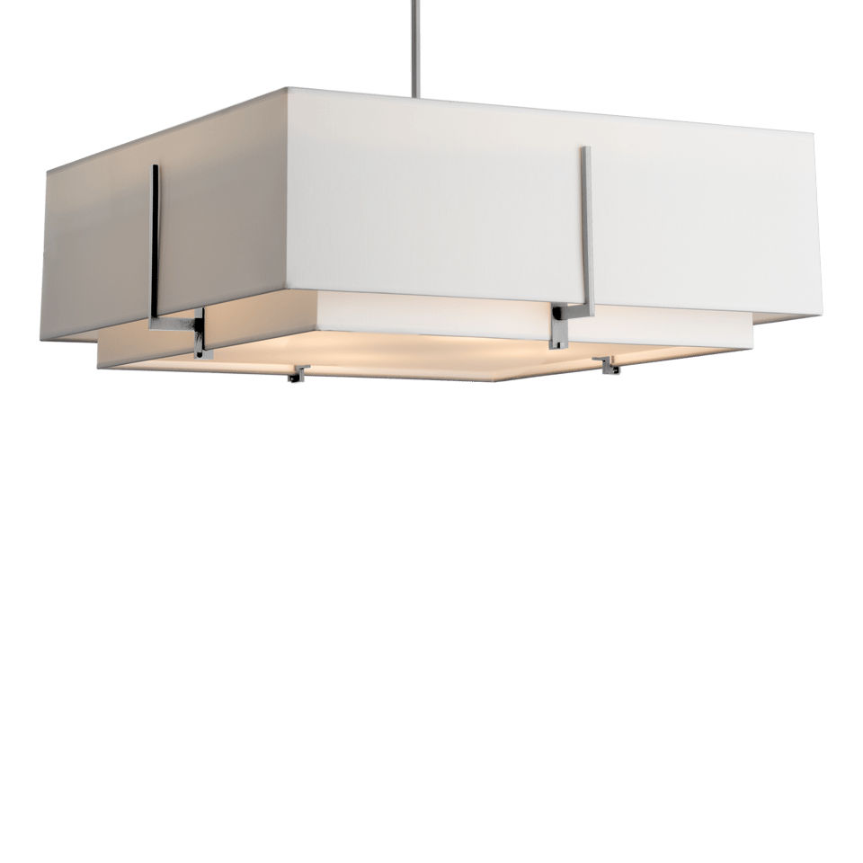 Exos Square Large Double Shade Pendant - Vintage Platinum - Natural Anna Shade by Hubbardton Forge