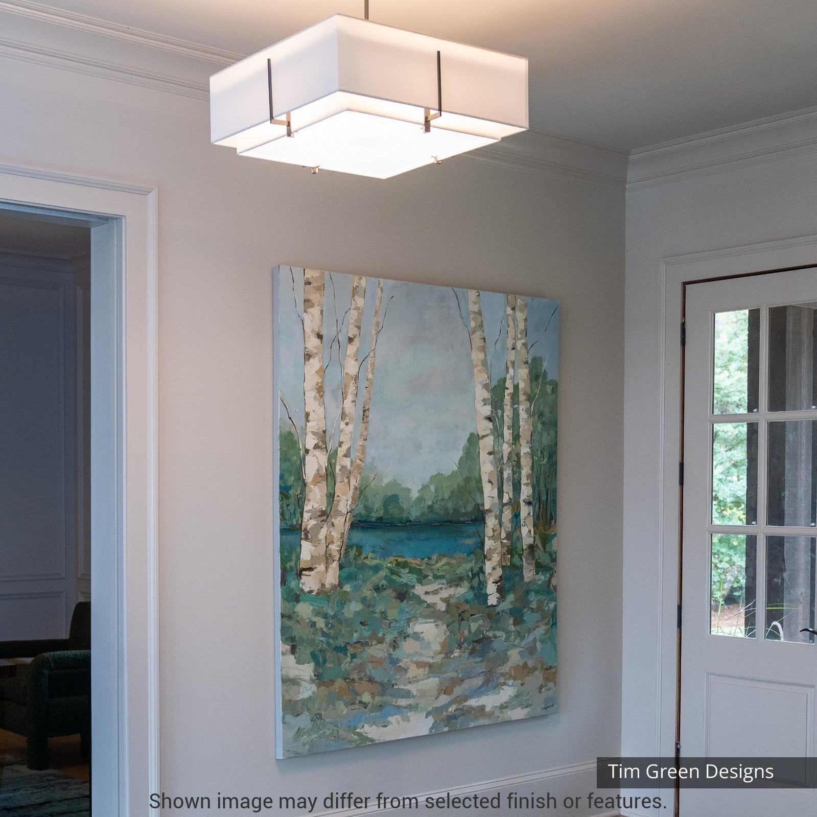 Exos Square Large Double Shade Pendant - White - Natural Anna Shade by Hubbardton Forge