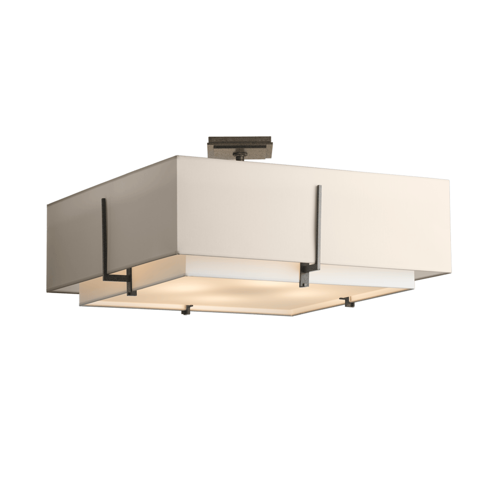 Exos Square Large Double Shade Semi-Flush - Natural Iron - Natural Anna/Flax Shade by Hubbardton Forge