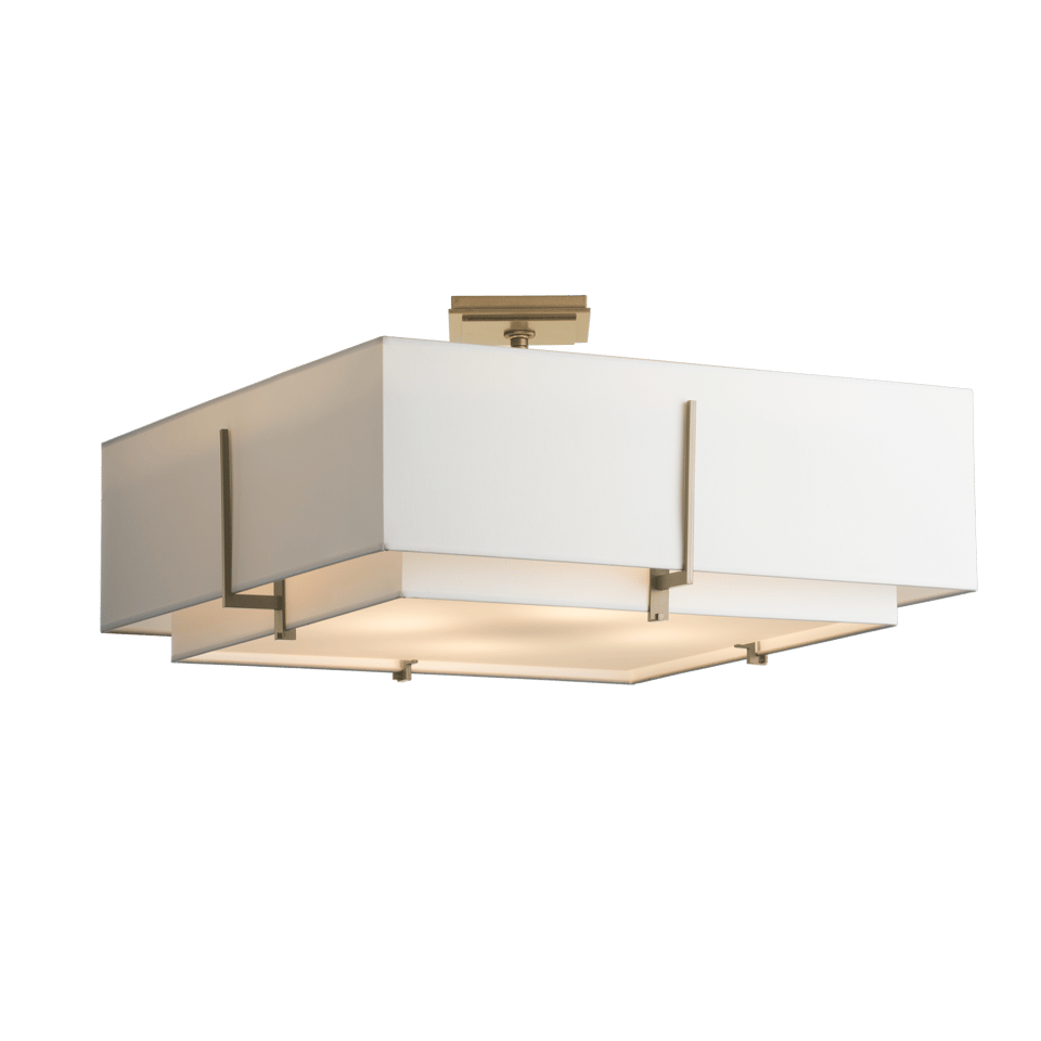 Exos Square Large Double Shade Semi-Flush - Soft Gold - Natural Anna Shade by Hubbardton Forge