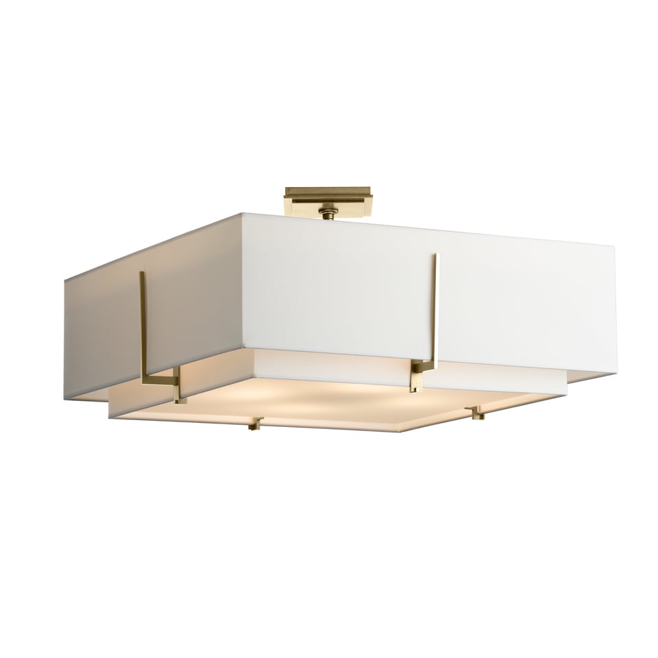 Exos Square Large Double Shade Semi-Flush - Sterling - Natural Anna Shade by Hubbardton Forge